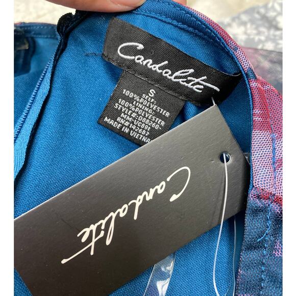 Candalite Womens Blue Purple Floral Lined Knee Length Dress NEW Small - Picture 6 of 11